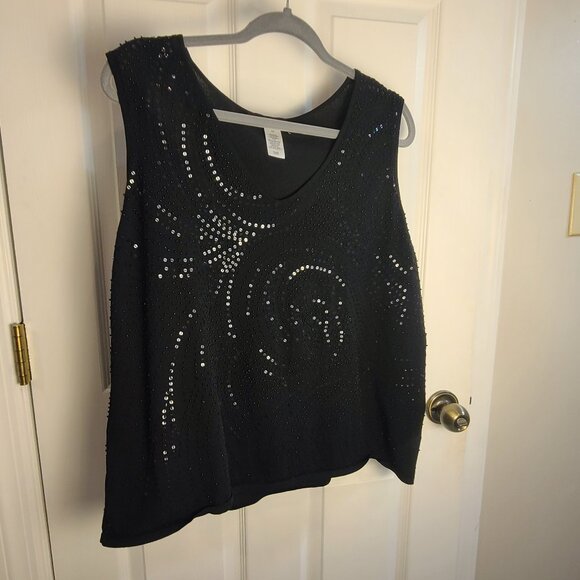 JONES NEW YORK Beaded and Sequins Black Tank Women's Plus Size 3X - Picture 1 of 13